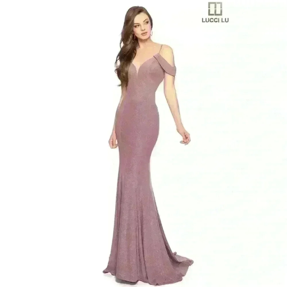 Lucci Lu 28027 Prom Bridesmaids Mermaid Dress Gown Lavender Metallic Fit Flare‎